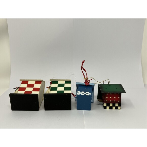 Birdhouse Small Four Different Wooden Or Metal Christmas Ornaments - Picture 8 of 10